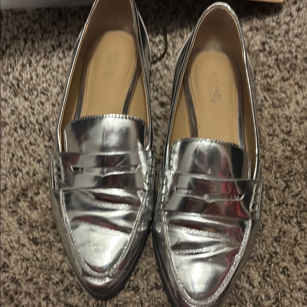 Michael Kors Silver Metallic Flats Sleek Loafers